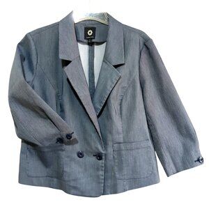 Amber Sun Womens Pinstripe XL Blazer 3/4 Sleeve Cotton Blend Button Front Blue